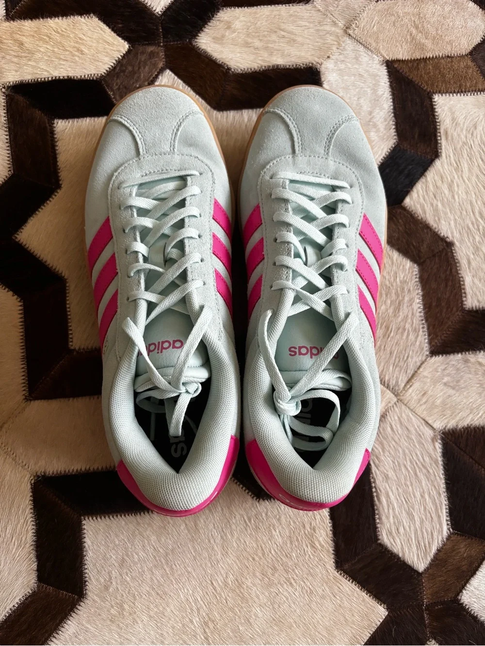 adidas Women's Mint Blue with Pink Stripes Platform Sneakers